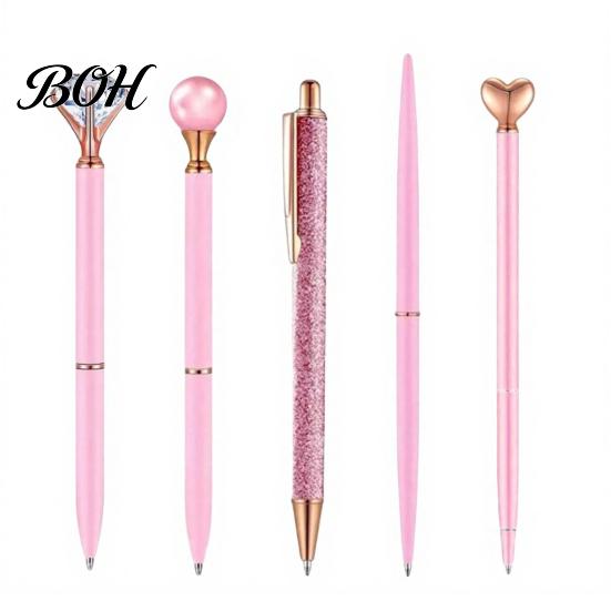 Shining Pearl Diamond Pen 5PCS Metal Ballpoint Pens, with Sparkling Rhinestone Decor, Professional Stationery Smooth Press Mechanism Writing Pen, for