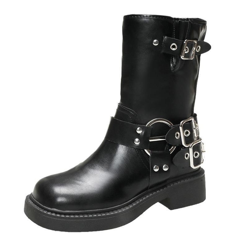 Ремень пряжка толстый каблук коричневые ботинки Martin 2024 новые осенне-зимние ретро но короткие женские сапоги до колена рыцарские модные сапоги