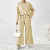 Autumn Women's Pure Color Wide Leg Pants Set Long Sleeved Round Neck Pullover Drawstring Pants Female Suit