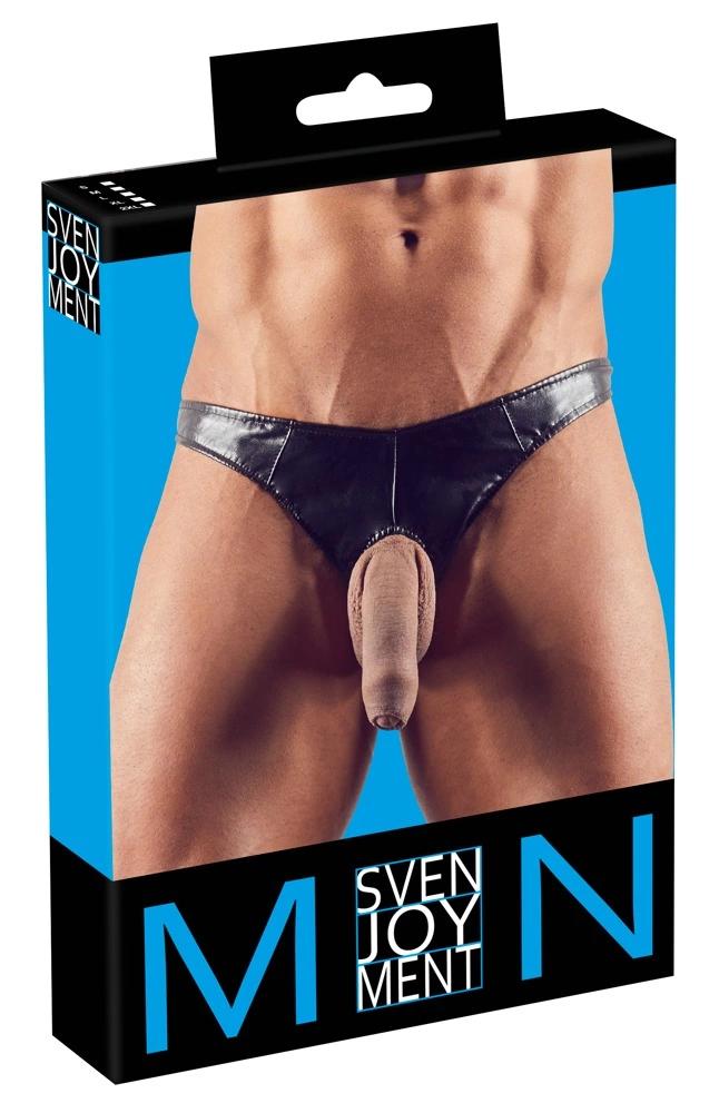 Svenjoyment - Shiny Men's Thong with Penis Hole Black 2XL