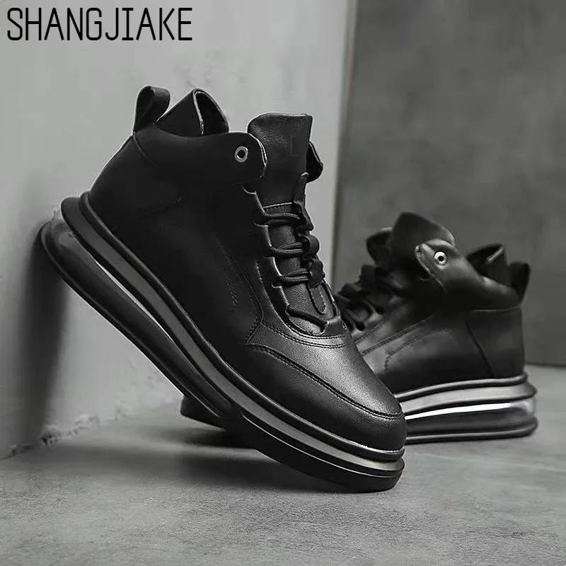 Модная мужская обувь из коровьей кожи, высокие кеды, мужская обувь с воздушной подушкой, брендовая обувь, мужская обувь на мягкой подошве, спортивная обувь Men2024