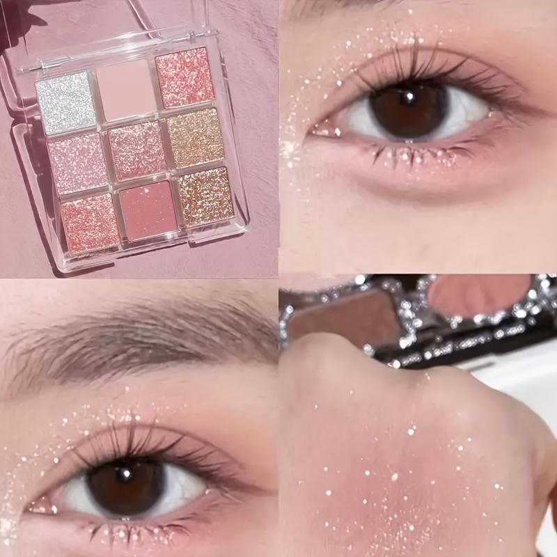 Charming and Versatile Transparent Nine-Color Eyeshadow Palette with Shimmery Luster and Matte Finish, Long-Lasting and for Diverse Makeup Looks;