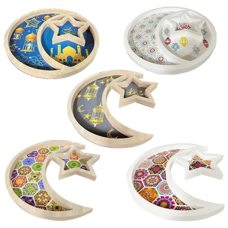 Stylish Wood Dessert Tray with Moon and Star Shape Delicate Dessert Container Natural Wood Sweets Storage Containers
