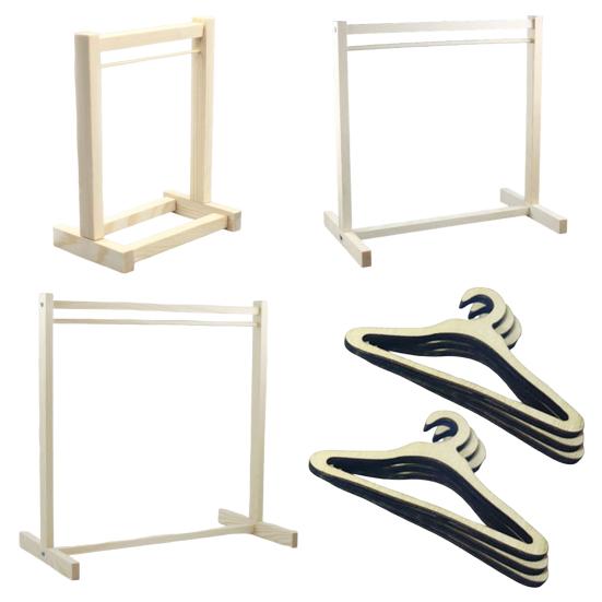 Вешалка для кукольной одежды с мини-вешалкой Деревянный органайзер для демонстрации одежды куклы-девочки