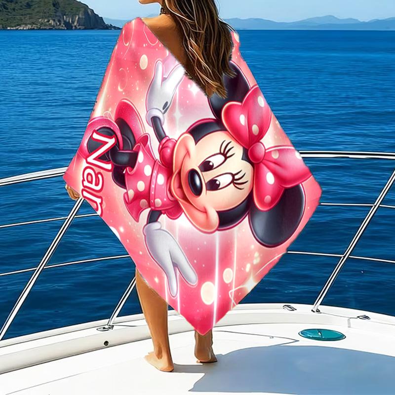 1pc Minnie9 Beach Towel with Custom Name, Beach/Swimming/Bath/Picnic/Camping Towel, Suitable for Seaside Beaches