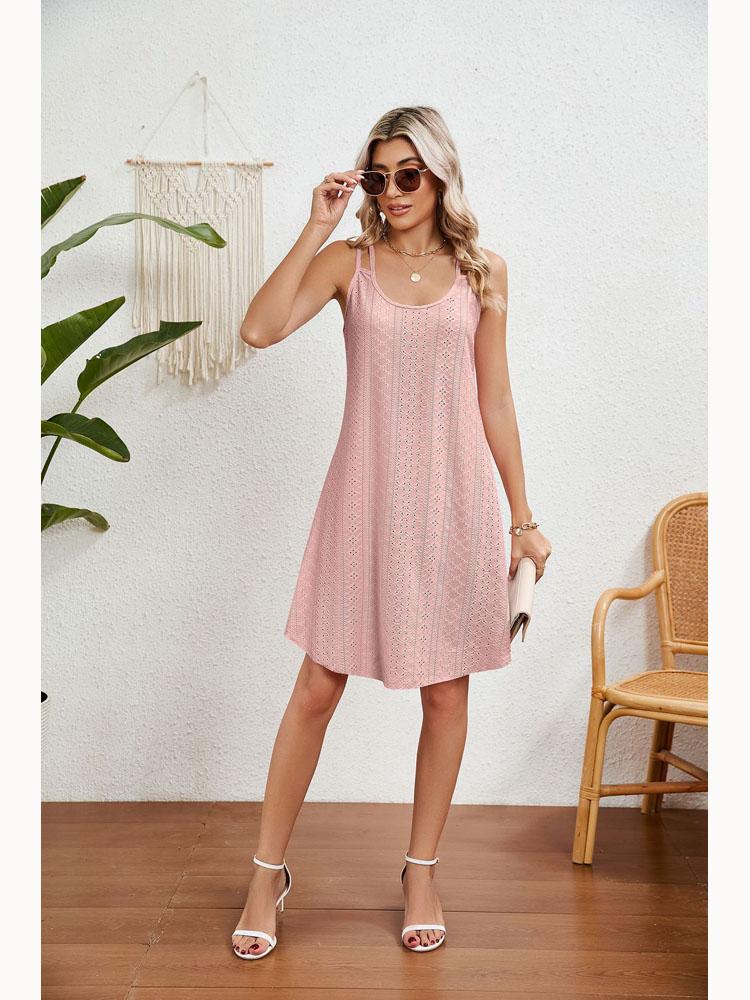 2025 Лето Круглый вырез Без рукавов Однотонные повседневные платья Холтер Женская модная элегантная женская одежда