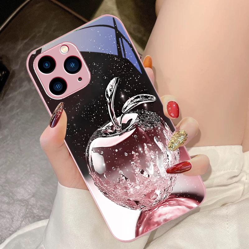 Прозрачный хрустальный чехол-яблоко для iPhone 16 Pro Max 15 Pro 14 13 12 Mini 11 XS M Ax XR 7 8 Plu SE 2022 из закаленного стекла