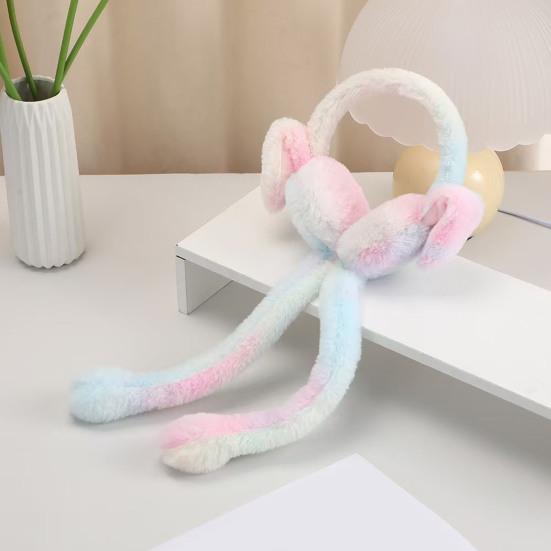 1/2Pcs Plush Rabbit Earmuffs with Moving Jumping Ears Gradient Color Soft Furry Ear Covers Headband