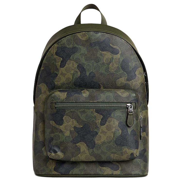 Coach West 32 Classic Logo Camouflage Print Zipper Closure Faux Leather Backpack Large Men backpack Deep-Trefoil-Green CW311-QBSB3