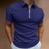 Men's Casual Solid Color Classic T-shirt Zipper POLO Shirt