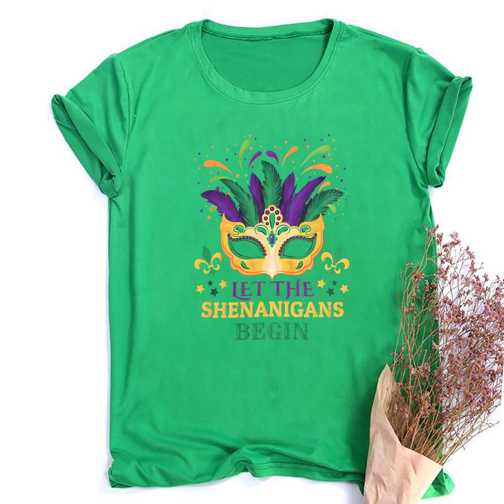 Mardi Gras Shirt Let The Shenanigans Begin Shirts Unisex Short Sleeve Mardi Gras Mask TShirt Mask Graphic Funny Top Tee