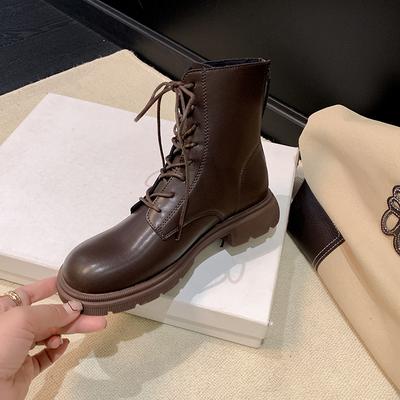 Новые осенние бархатные ботинки Мартина на толстой подошве в ретро-стиле, короткие ботинки, универсальные ботинки-трубы на шнуровке, женские одинарные ботинки