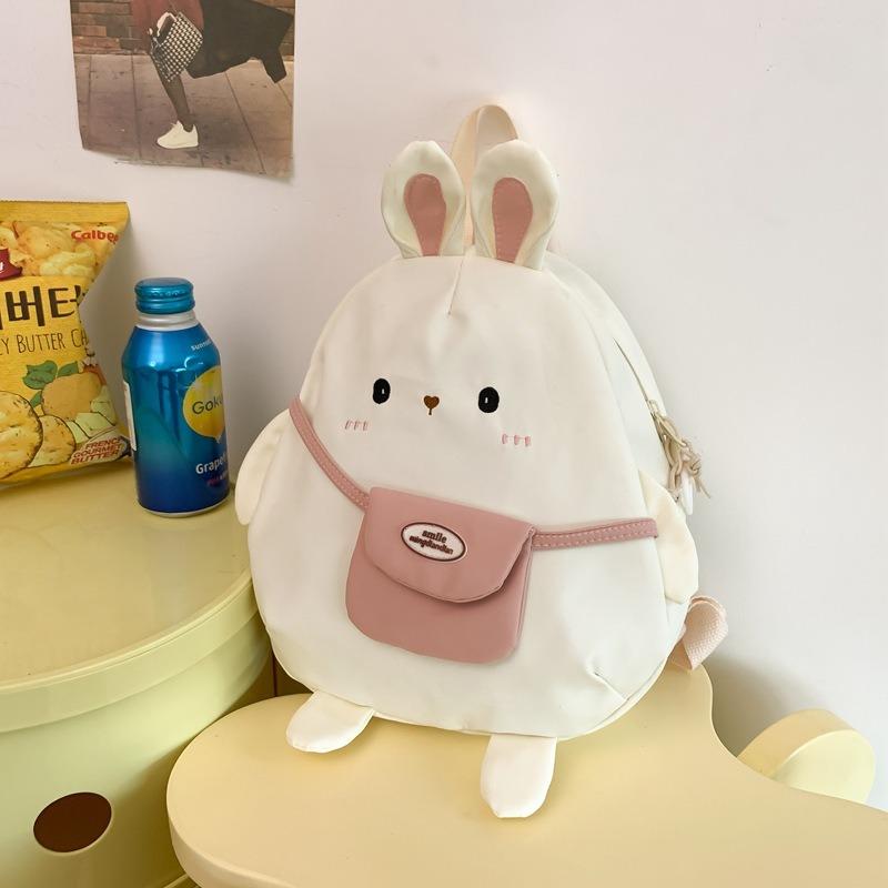 Cute Rabbit Backpack Women's Large Capacity Cartoon Funny Canvas Crossbody Bag Soft Girl Student School Bag