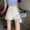 Classic and Minimalist Fashion Versatile Broken Holes Female Summer High-waisted Thin Raw Edge A-line Wide-leg Denim Shorts Individuality Trendiness