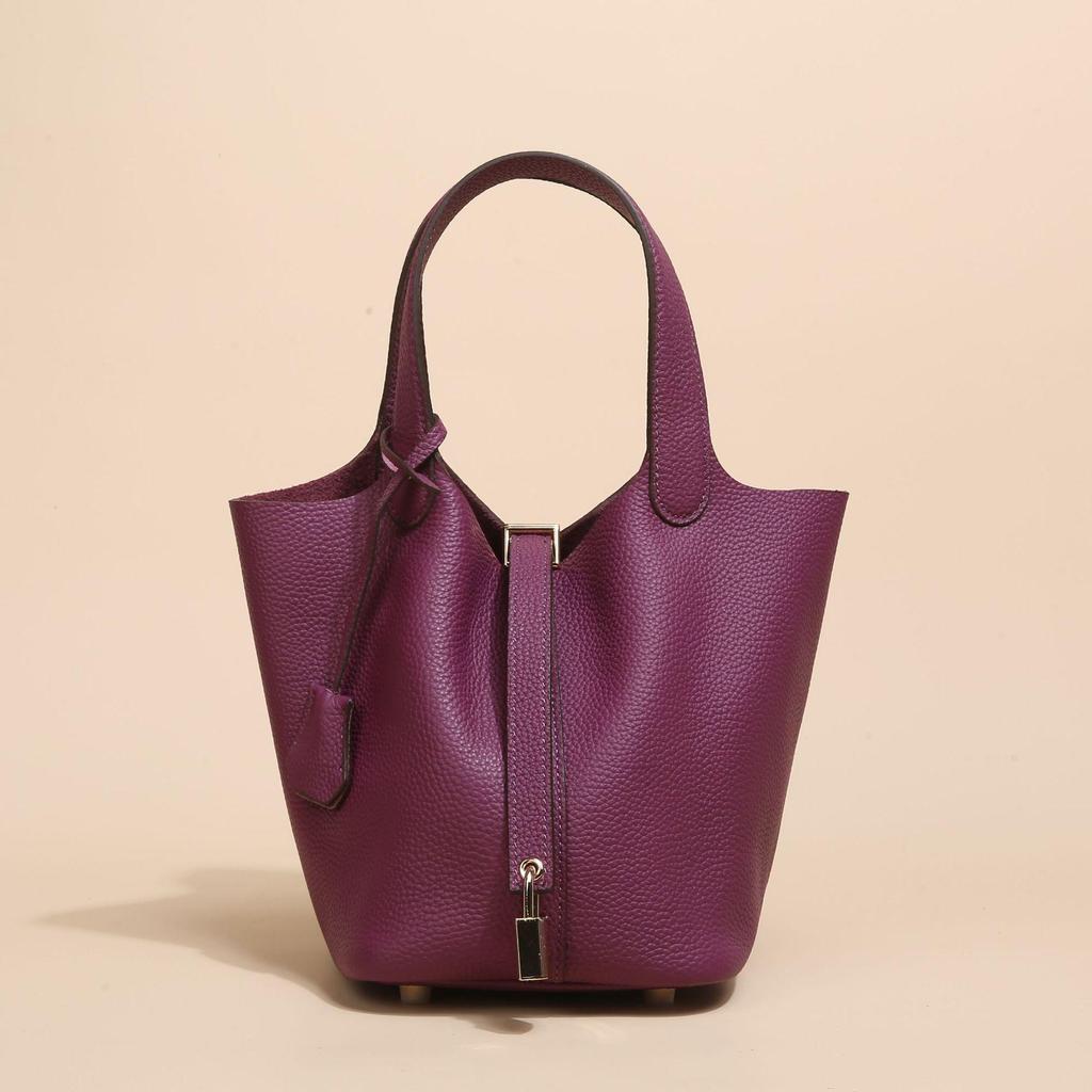 2024 Женская сумка-ведро из натуральной кожи с узором личи - Осенне-зимняя сумка-корзина для овощей