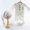 Ivory White Christmas Teddy Bear Hat Footed Romper Set Knitted Mohair Animal Beanie Newborn Photography Outfit Costume Onesie
