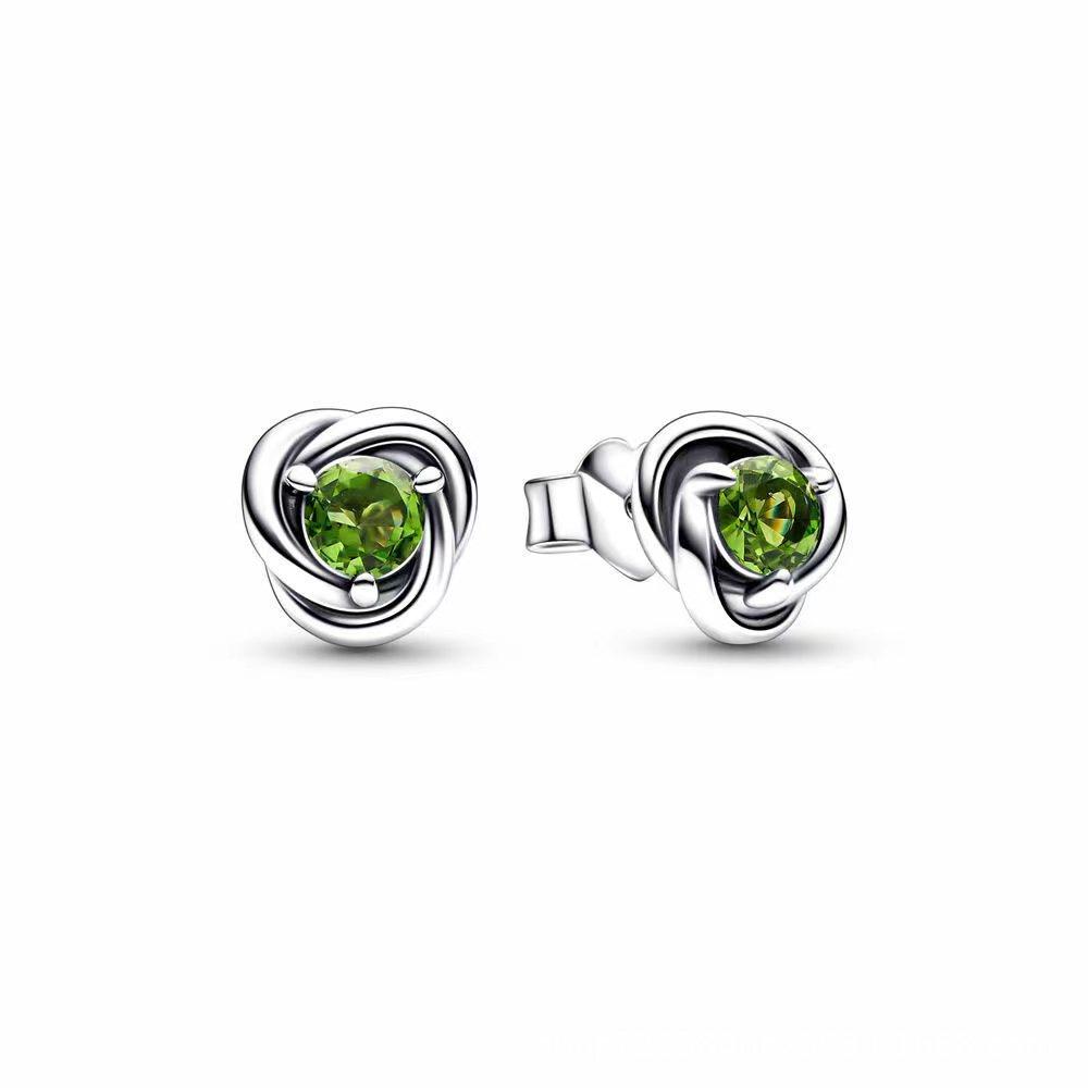Women's Birthstone Earrings Panjia Pandora S925 Silver Eternal Round Shape Fashionable Jewelry