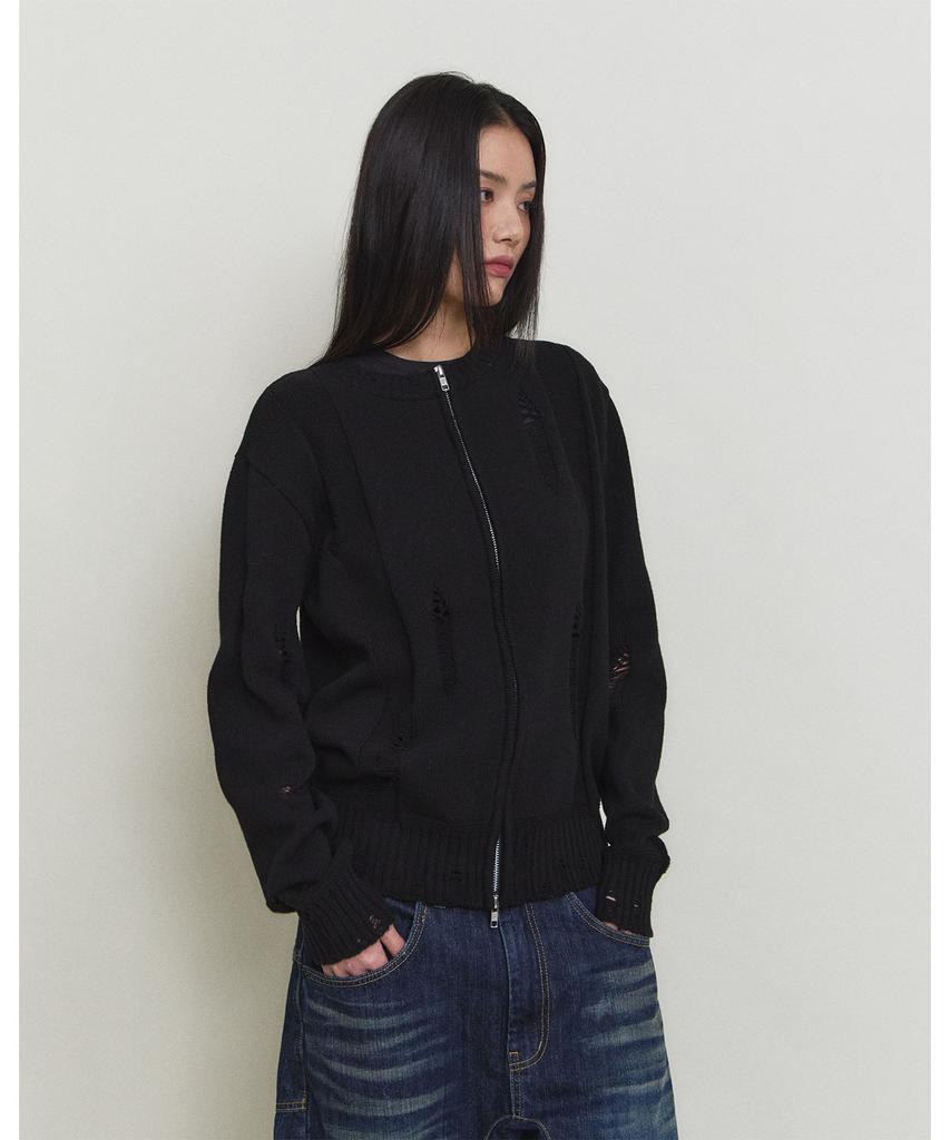 PARADIGMFILM [Ep.01] Damaged Japan Round Knit Zip-Up (Black)