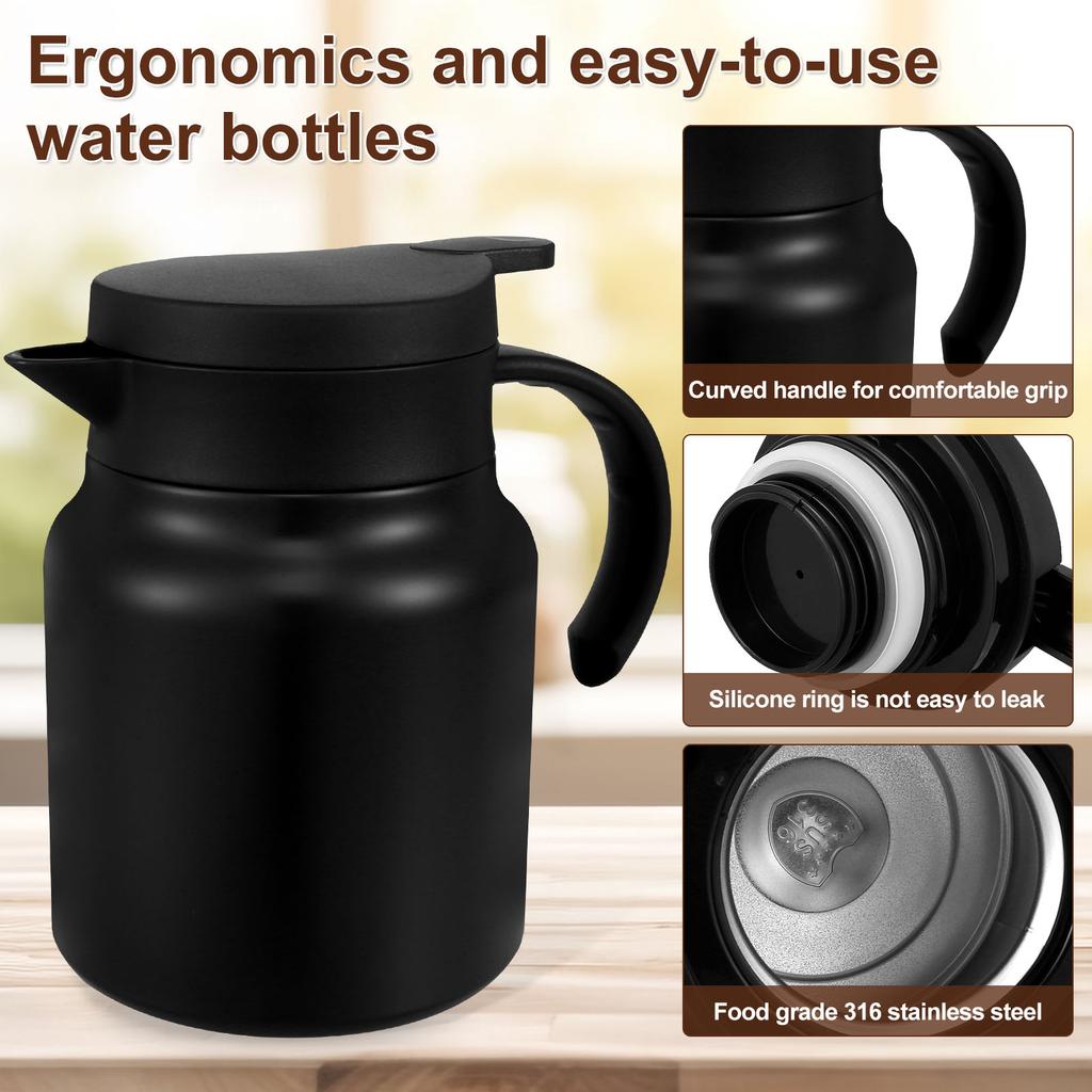 1000 ML Thermal Pot Large Capacity Insulated Water Pitcher 316 Stainless Steel Thermal Coffee Carafe with Detachable Tea Pots