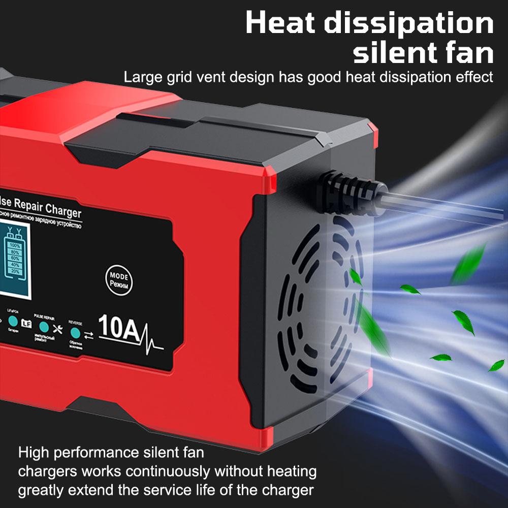 10A 12V Car Battery Chargers Intelligent Pulse Repair For Iron Lithium AGM Lead Acid Batteries Household Storage Cell Chargers