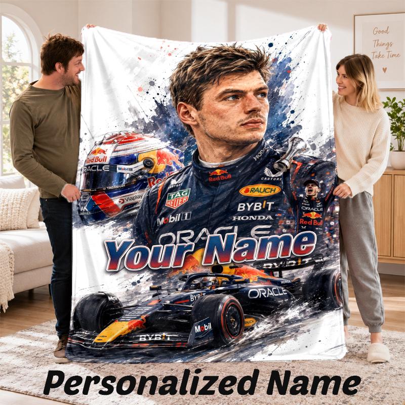 Custom Name Max Verstappen Flannel Throw Blanket Personalized Text Soft Blanket Bed Sofa Gift