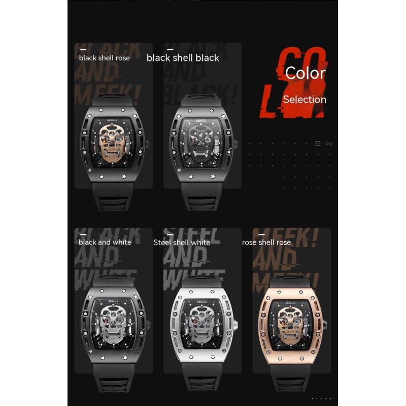 Domineering Skull Barrel Silicone Waterproof Sports Quartz Men's Watch with Gift Box
