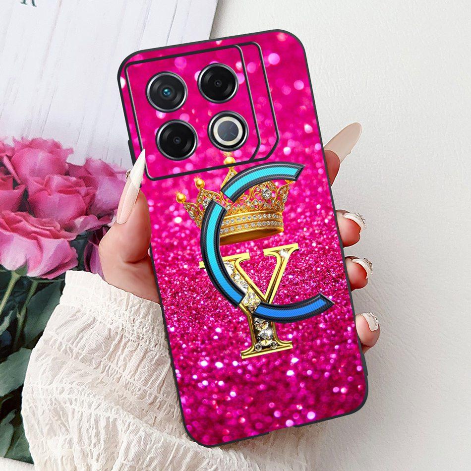 Для Infinix GT 20 Pro 2024 Новый модный чехол для телефона с короной и первой буквой Для Infinix GT20 Pro 5G X6871 Черный силиконовый мягкий чехол