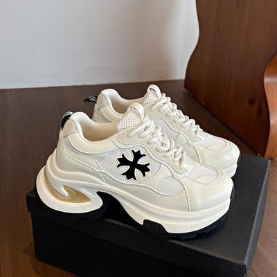 Спортивные кроссовки на шнуровке на толстой подошве с цветочным узором, женские, 2025 новинка, износостойкие, повседневные, с увеличением роста, женская обувь, увеличивающая рост и износостойкая