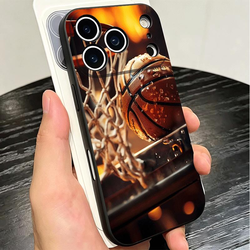 Баскетбольное кольцо Спорт Мягкий чехол для телефона для iPhone 16 16E 17 Air 15 Pro Max 14 Plus 13 Mini 11 12 7 Черная задняя крышка