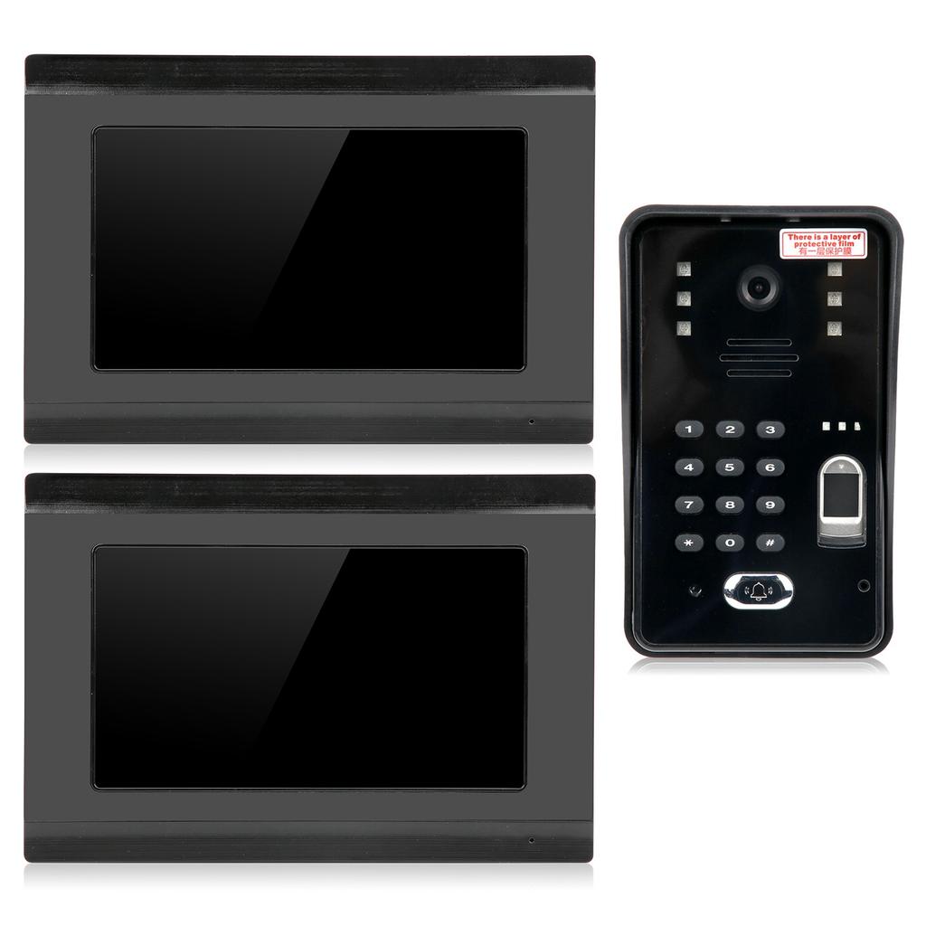 7-дюймовый видеодомофон, проводной, Wi-Fi, 2 монитора, отпечаток пальца, пароль, IC-карта, удаленная разблокировка, ночное видение