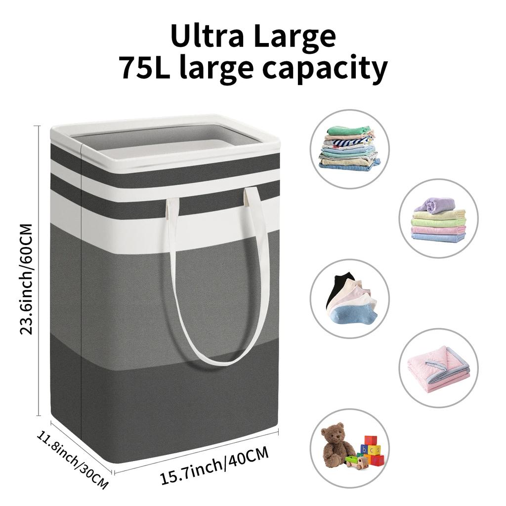 Large Laundry Baskets Waterproof Freestanding Laundry Hamper Collapsible Tall Clothes Hamper with Extended Handles for Clothes