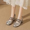French Retro Color Matching Square Head Thick Heel Mary Jane Shoes Female High Heel Fairy Ballet Shoes Cross Strap Silver Single Shoes
