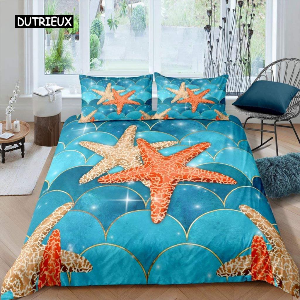 Комплект постельного белья Starfish Summer Beach Seashell Starfish Twin Комплект постельного белья из полиэстера Hawaiian Tropical Nature Sea King Quilt Cover