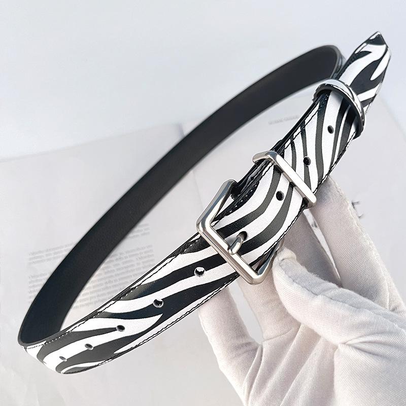 First Layer Cowhide Zebra Pattern Leopard Leather Pattern Leather Belt With Casual Pants Short Skirt Jeans Women'S Belt