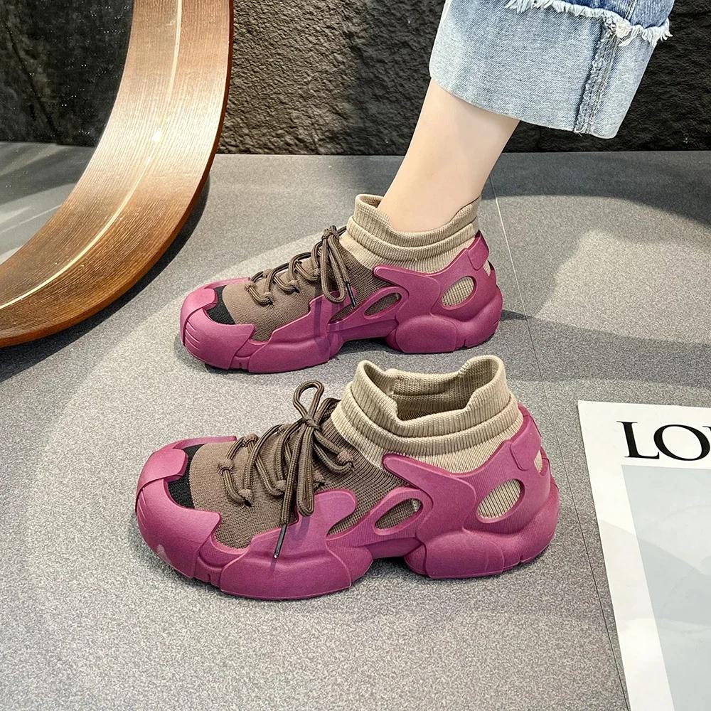 Мода 2024 года, осень, женская вулканизированная обувь, плоская, сетка, противоскользящая, для женщин, легкие повседневные женские кроссовки на платформе со шнуровкой