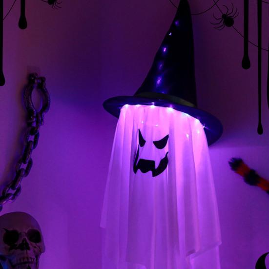 Halloween Light-up Ghost Decoration Spooky LED Witch Hat Ghost Lamp Indoor Outdoor Garden Porch Yard