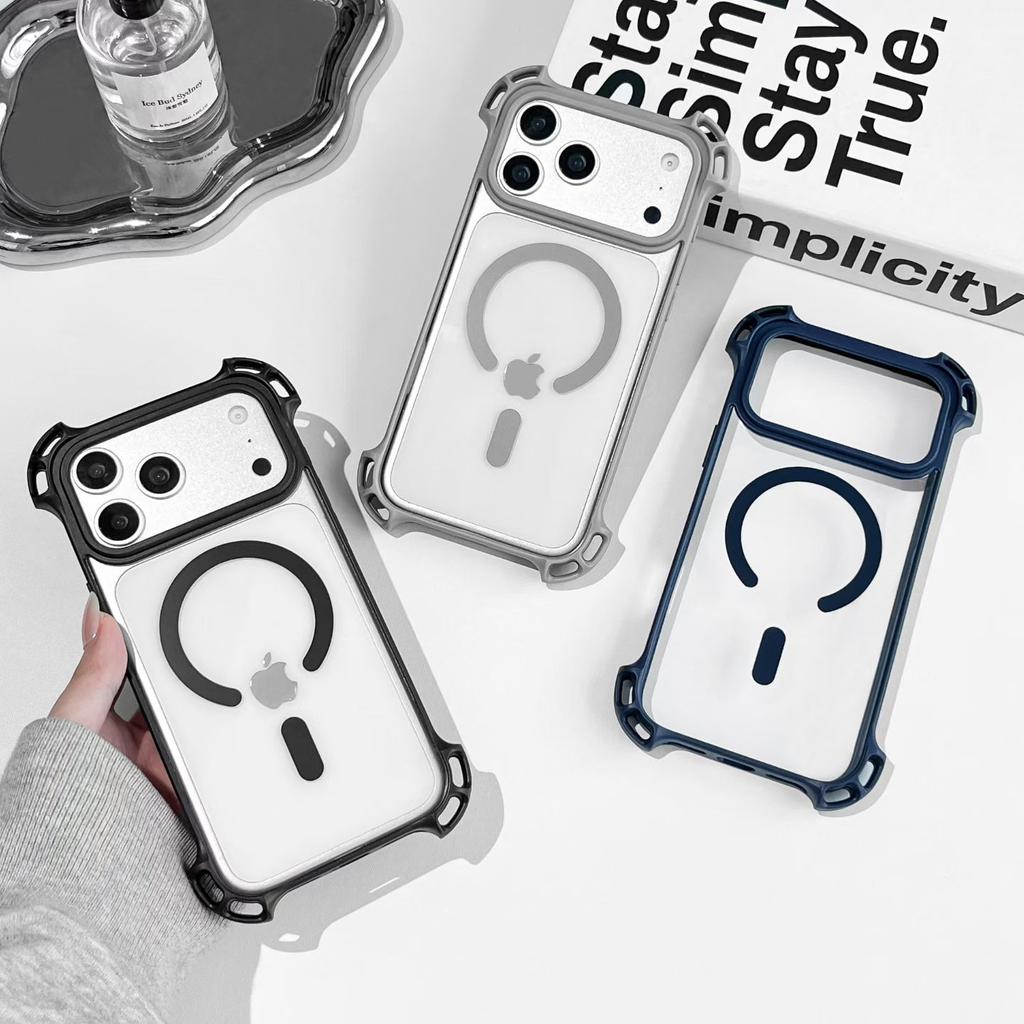Бронированный ударопрочный прозрачный чехол для телефона For For Iphone 17 16 15 14 13 12 Pro Max Для Магнитной беспроводной зарядки Задняя крышка