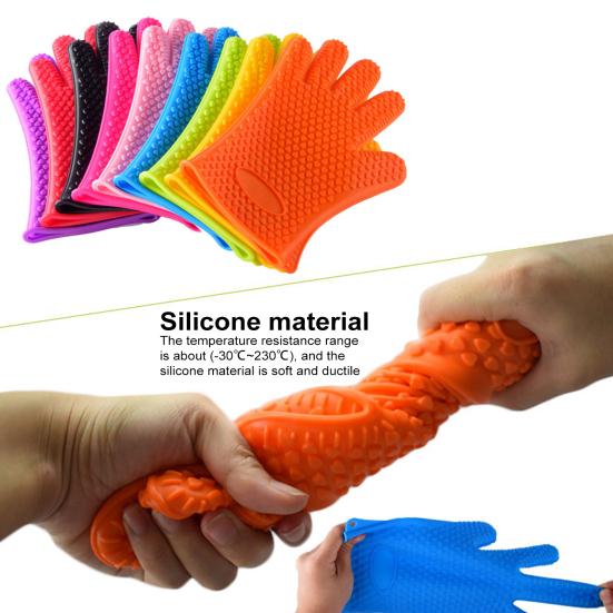 1 Pair Silicone Gloves Heat Resistant Oven Mitts with Quilted Liner Non-Slip Textured Grip Kitchen Gloves for BBQ Baking Cooking