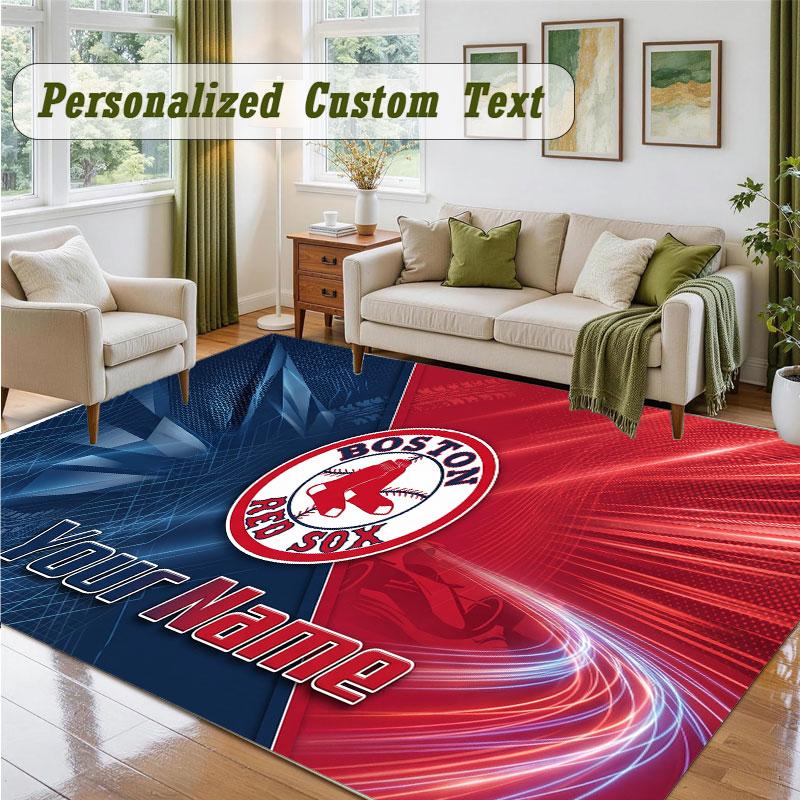 Crystal Velvet Square Rug Custom NameBoston Red Sox Pattern Non Slip Home Floor Decor Rug