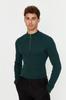 Men's Fashion New Sweater Emerald Green Fitted Slim Fit Half Turtleneck Zippered Ribbed Sweater
