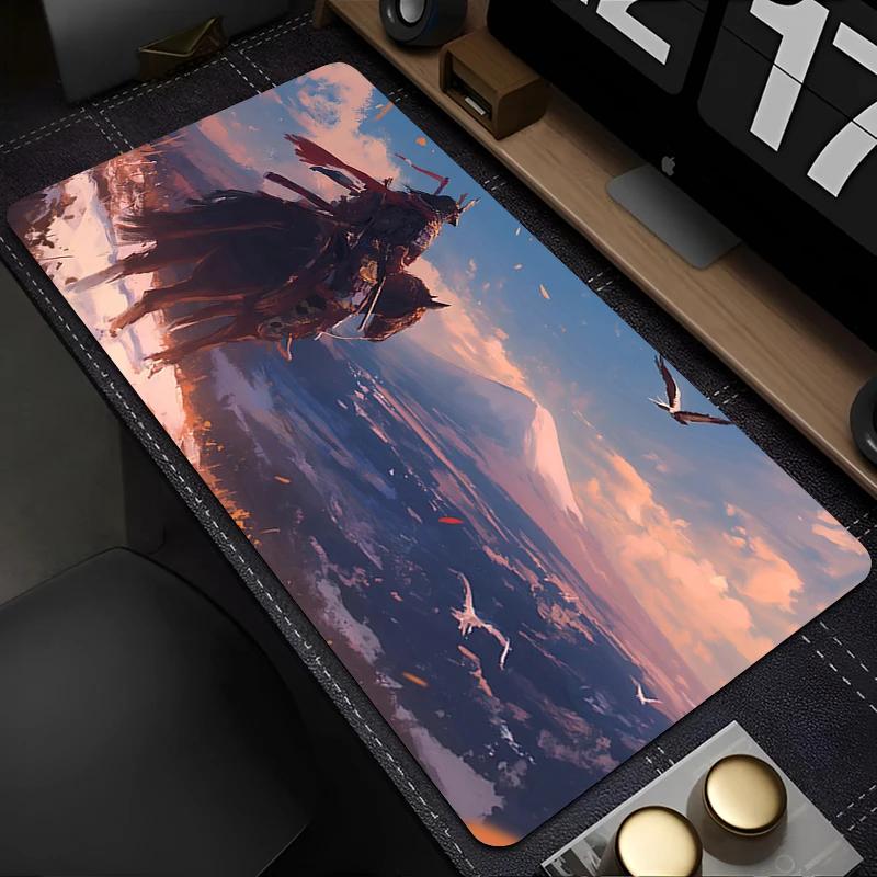 Japan Samurai Mouse Pad Computer Red Moon Gaming Extended Desk Mat Laptop Cool Anime Gamer Cabinet Keyboard Rug 800x400 Mousepad