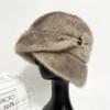 New Snow Hats for Women 2022 Genuine Mink Fur Hat Female Fashion Bucket Hat Diamond Floral Luxury Warm Winter Fedoras Domo Hats