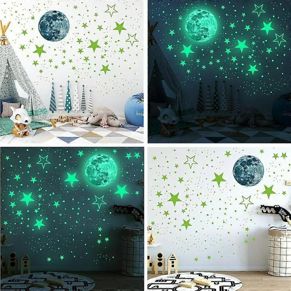 453 Pieces Glow in The Dark Stars Wall Stickers, Moon and Stars Luminous Stickers, Fluorescent Star Sticker Ideal for Ceiling, Nursery, Wall Decor