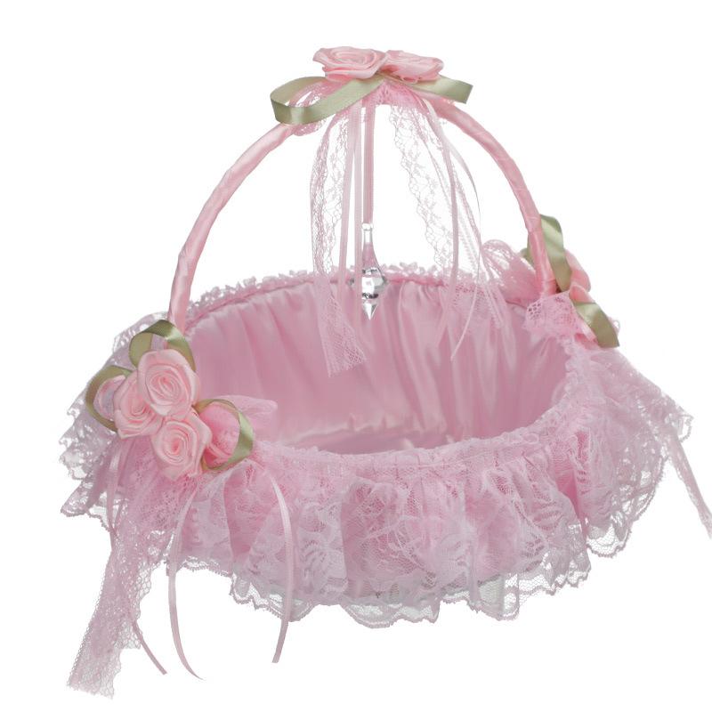 Wedding Supplies Rhinestone Basket Lace Bamboo Flower Basket Portable Small Flower Basket