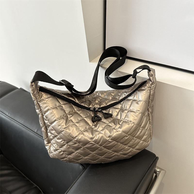 Space Cotton Shoulder Bag Fashion Hobo Crossbody Bags Lattice Pattern All-match Large Capacity Handbags for Women Commuting