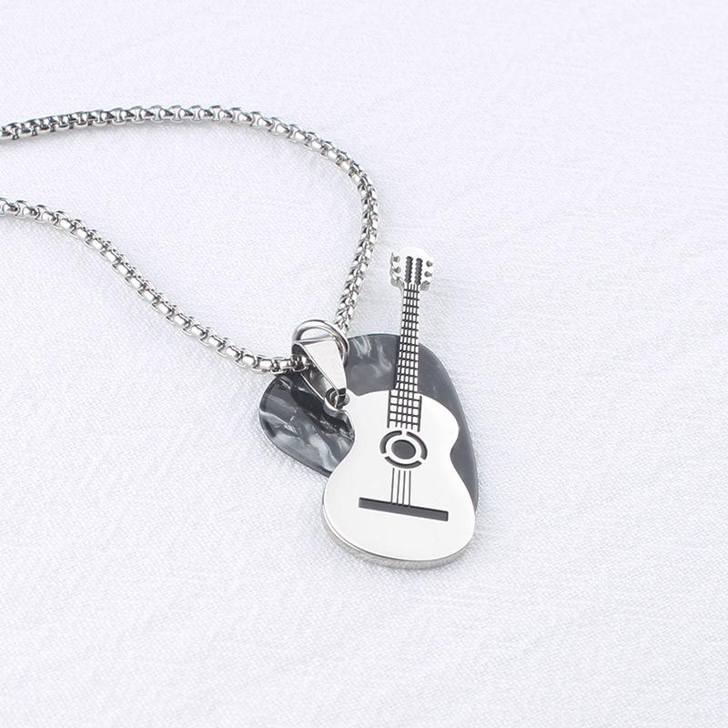 Men's Stainless Steel Guitar Pick Pendant Necklace - Rock Style, Non-fading, Ideal for Couples