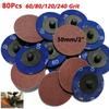 80pcs 50mm Roll Lock Polishing Pad Sanding Discs Sandpaper 60-240 Grit Assorted Roloc Abrasives Fits For Dremel