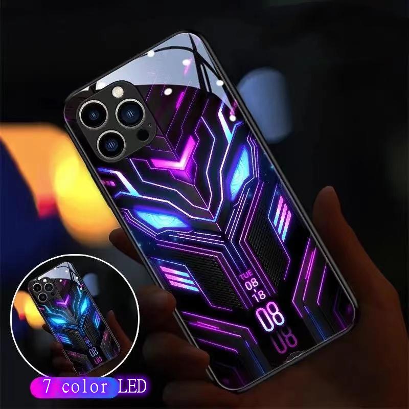 Геометрия LED Светящийся Чехол для Телефона Для iPhone 16 15 13 Pro 12 Mini 14 Plus 11 XS Max X XR 8 7 Роскошный Схематичный Звонок Светящийся Корпус