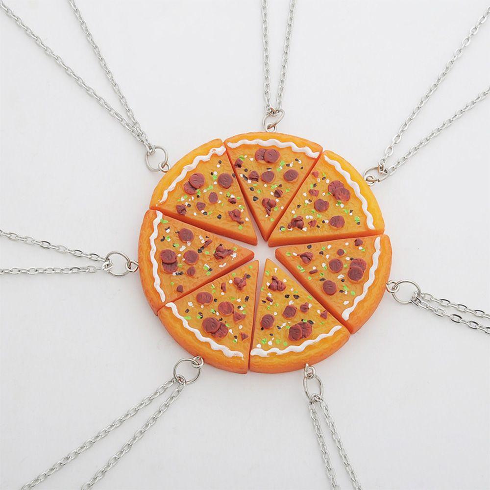 7Pcs Charm Jewelry Orange Best Friends Pizza Slice Pendant Friendship Family Chain Necklace