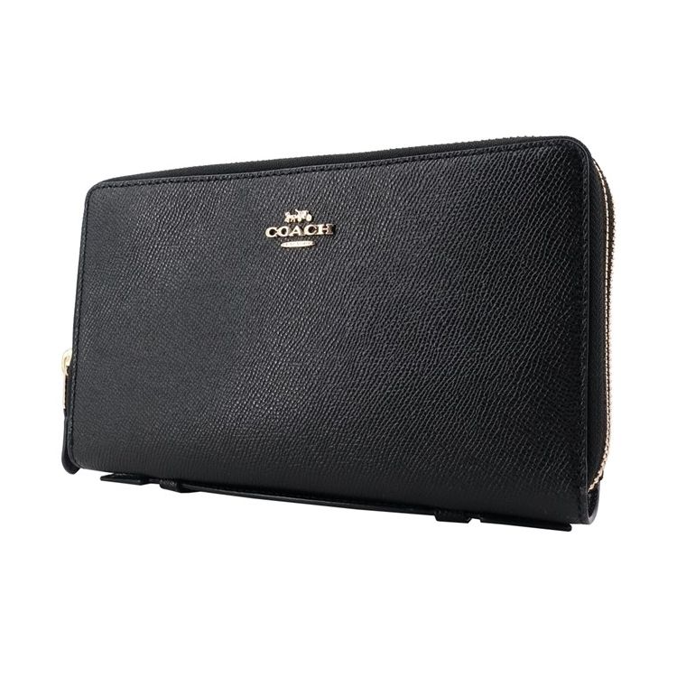 Coach Double Zip Wallet 20 With Gold Logo Leather Clutch Small Women wallet Black 23334-IMBLK